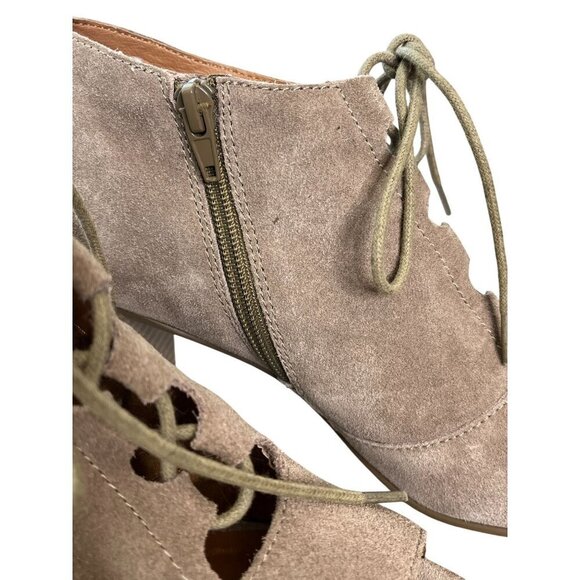 Susina Taupe Suede Leather Peep Toe Lace-Up Block Heel Ankle Booties Size 9 - Picture 12 of 12